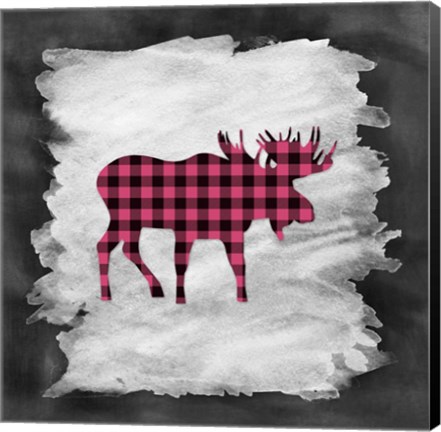 Framed Pink Plaid Moose Print