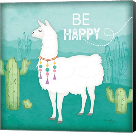 Framed Be Happy Llama Print