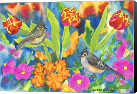 Framed Titmouses and Tulips Print