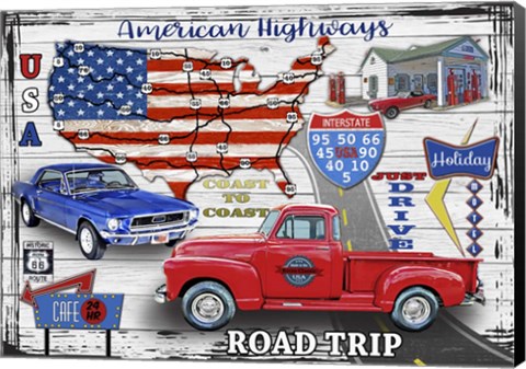 Framed American Highways - Coast to Coast Print