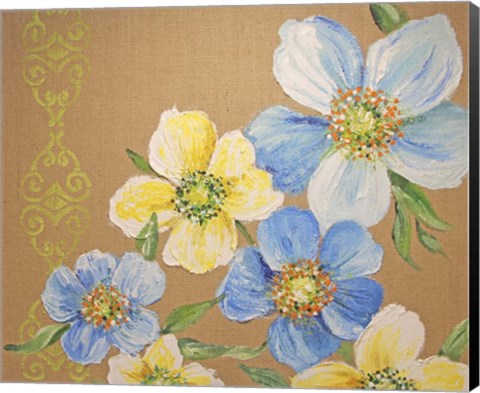 Framed Spring Florals On Burlap - A Print
