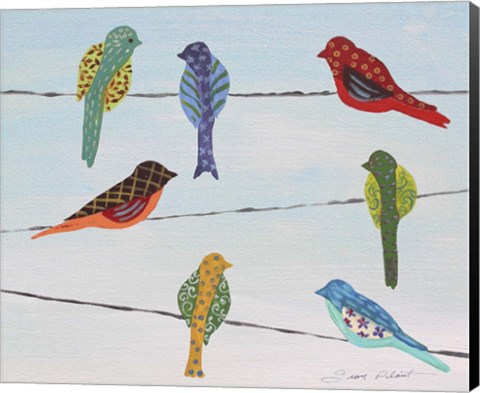 Framed Lovely Colorful Birds On Wires 2 Print