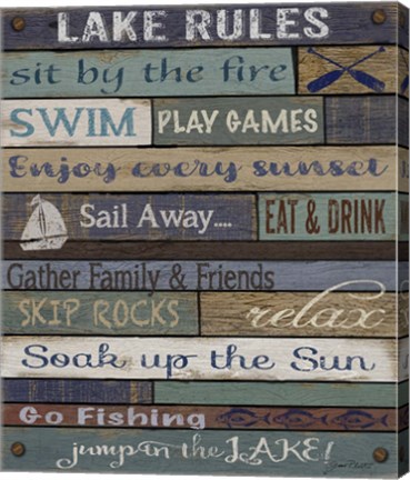 Framed Lake Rules On Wood Print