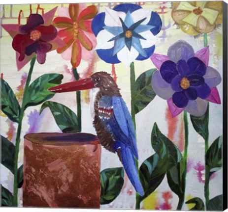 Framed Kingfisher of Flowers Print