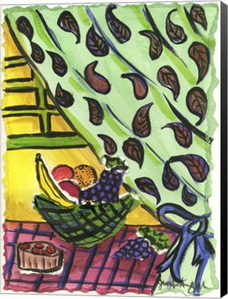 Framed Fruit Bowl and Paisly Curtain Print