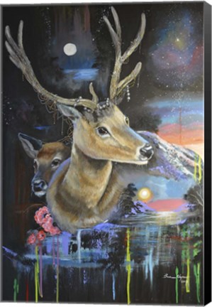 Framed Atmosperic Deers Print