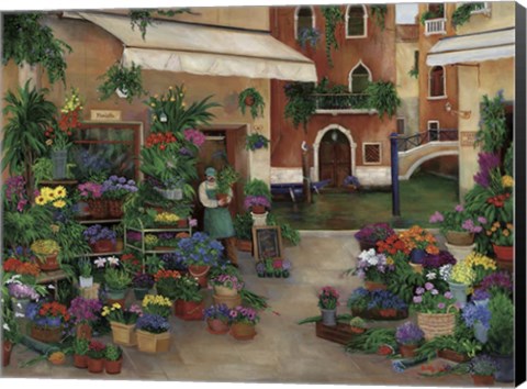 Framed Venetian Canal Flower Shops Print