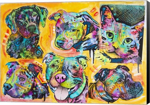 Framed 5 Dogs and a Cat Print