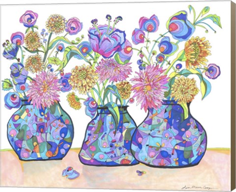 Framed Three Cobalts With Wildflowers Print
