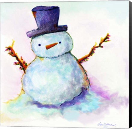 Framed Snowman In Sunset Print