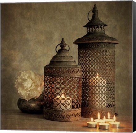 Framed 2 Lanterns with Flower Print