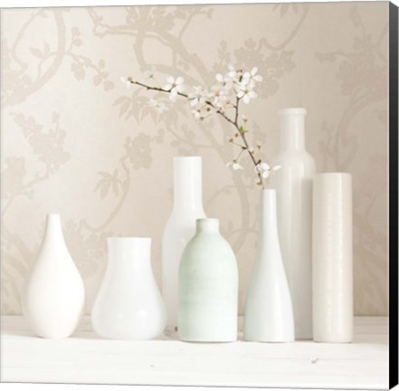 Framed Blossom and White Vases Still Life Print
