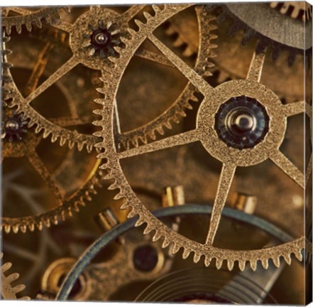 Framed Copper Cogs Close up 1 Print