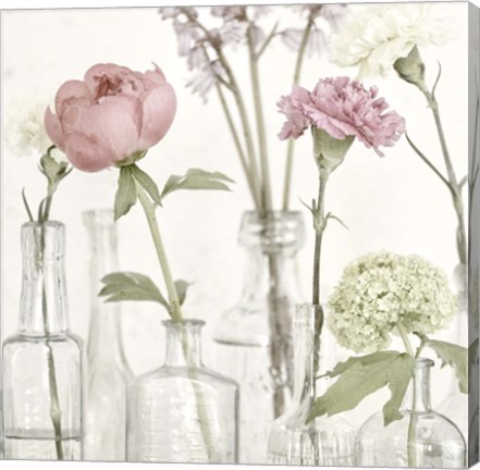 Framed Flowers in Bottles Still Life Print