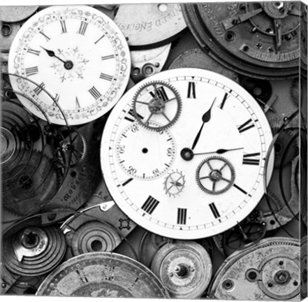 Framed Pieces of Old Watch BW Print