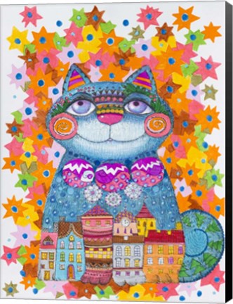 Framed Blue Christmas Cat Print