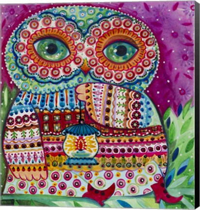 Framed Folk Owl 1 Print