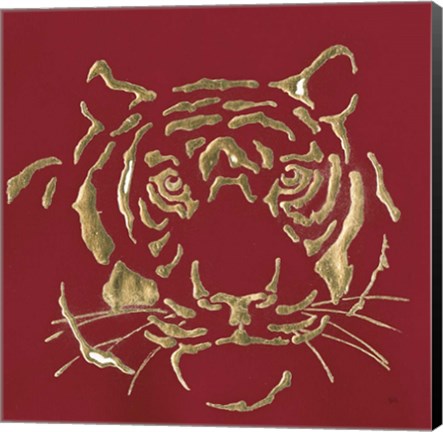 Framed Gilded Tiger on Red Print