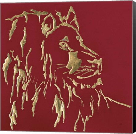 Framed Gilded Lion on Red Print