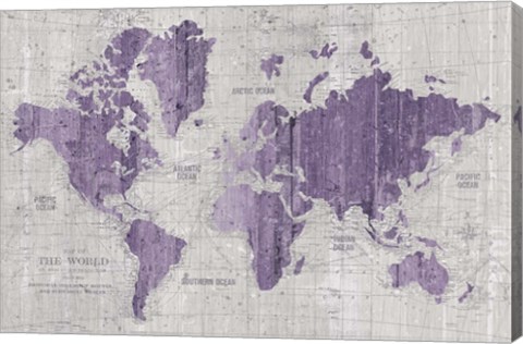 Framed Old World Map Purple Gray Print