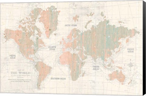 Framed Old World Map Blush and Mint Print