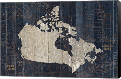 Framed Old World Map Blue Canada Print