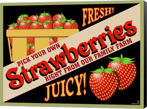 Framed Strawberries Crate Label Print