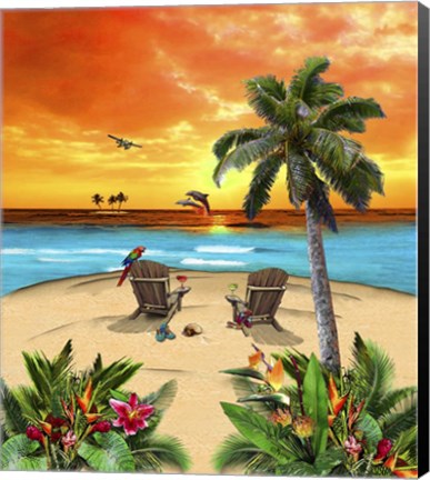 Framed Tropical Island Sunset Print