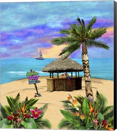 Framed Tropical Island Tiki Hut Print