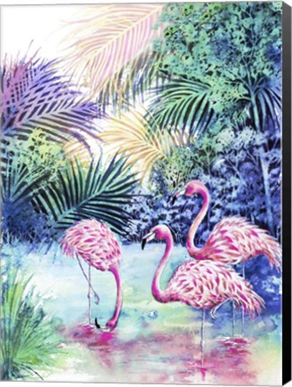 Framed Three Flamingos Print