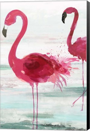 Framed Beach Flamingoes Print