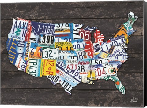 Framed USA License Plate Map C Print