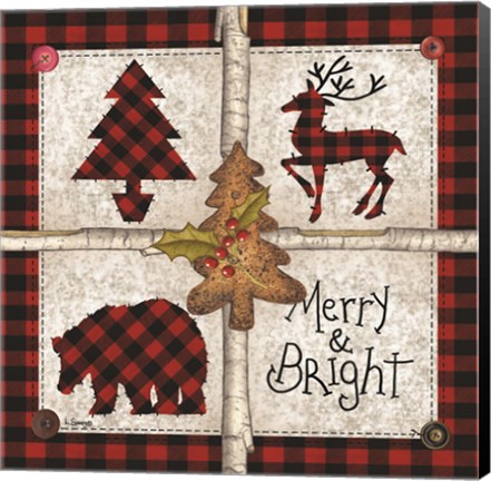 Framed Four Square Merry &amp; Bright Print