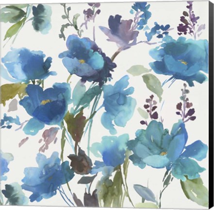 Framed Blue Flower Garden I Print