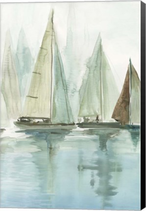 Framed Blue Sailboats II Print