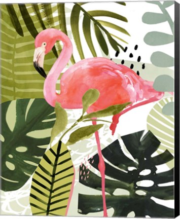 Framed Flamingo Forest I Print