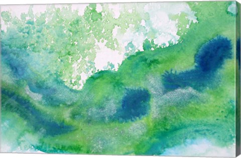Framed Green Waves Watercolor Abstract Splash 1 Print