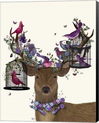 Framed Deer Birdkeeper, Tropical Bird Cages Print