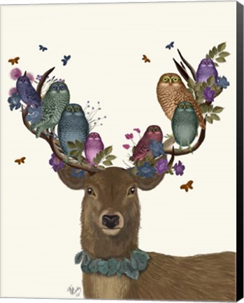 Framed Deer Birdkeeper, Owls Print