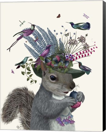 Framed Squirrel Birdkeeper and Blue Acorns Print