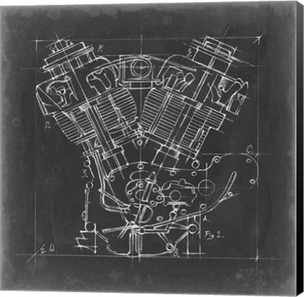 Framed Motorcycle Engine Blueprint I Print