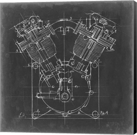 Framed Motorcycle Engine Blueprint II Print