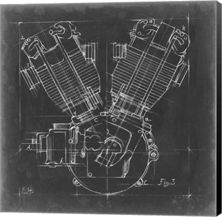 Framed Motorcycle Engine Blueprint III Print