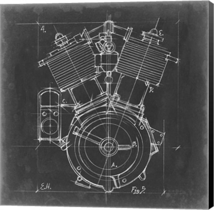 Framed Motorcycle Engine Blueprint IV Print