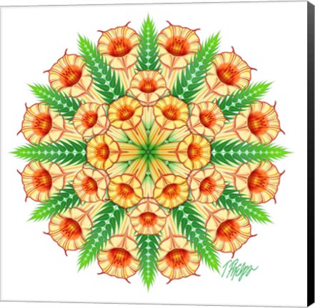 Framed Cream Trumpet Flower Mandala Print