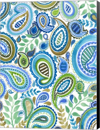 Framed Blue &amp; Green Paisley I Print