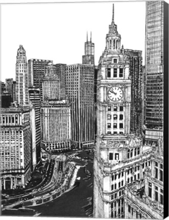 Framed B&amp;W Us Cityscape-Chicago Print