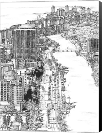 Framed B&amp;W Us Cityscape-Miami Print