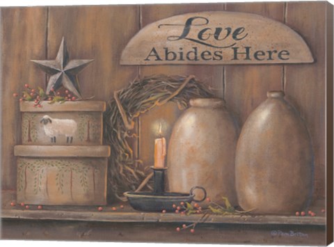 Framed Love Abides Here Shelf Print