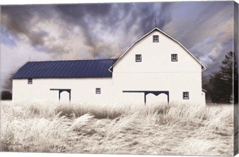 Framed Blue Trimmed Barn Print